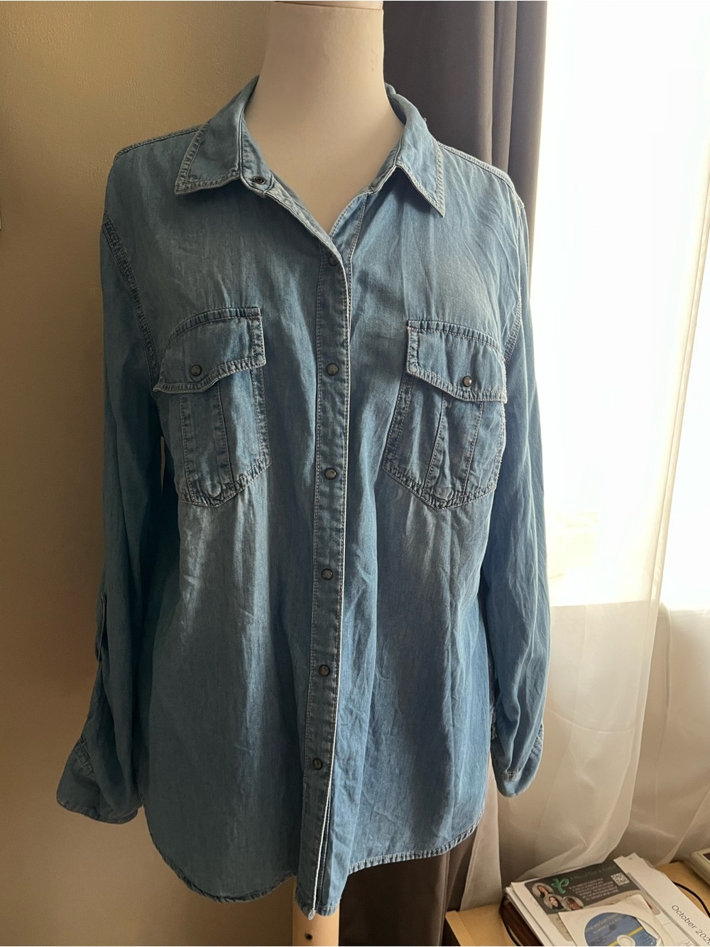 a.n.a Light Blue Denim Shirt with Black Label